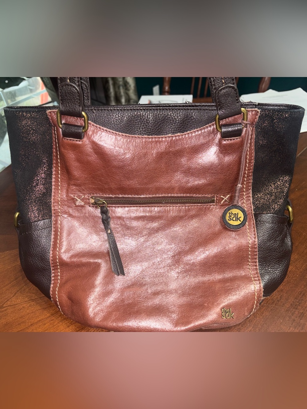 The Sak Two-Tone Brown Leather Shoulder Bag